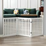 CraftLense Foldable Safety Gate - Wooden - Freestanding - Foldable Pet Fence for Doorways and Stairs - Ideal for Kids and Dogs 3-Panel Measures L-54 x H-22 inches. (3 Panel White)