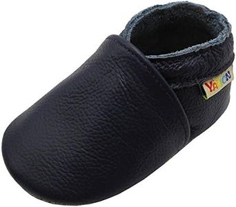 YALION Baby Boys Girls Shoes Crawling Slipper Toddler Infant Soft Leather First Walking Moccs(Navy Blue,6-12 Months)