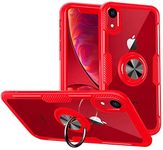 REALCASE iPhone XR Back Cover Case | Clear Hybrid Shock Proof Carbon Fiber Textured Bumper & 360 Metal Ring Holder Back Cover Case for iPhone XR (Red)