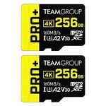 TEAMGROUP A2 Pro Plus Card 256GB x 2 Pack Micro SDXC UHS-I U3 A2 V30, R/W up to 160/110 MB/s for Nintendo-Switch, Gaming Devices, Tablets, Smartphones, 4K Shooting, with Adapter TPPMSDX256GIA2V3064