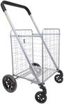 dbest Products Cruiser Cart Deluxe 2 Shopping Grocery Rolling Folding Laundry Basket on Wheels Foldable Utility Trolley Compact Lightweight Collapsible, Silver