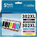 Artillo 302XL Remanufactured Ink Cartridges Replacement for Epson 302 Ink Cartridges Combo Pack 302 XL T302 T302XL for Expression Premium XP-6100 XP6100 XP6000 XP-6000 Printer (1BK,1PBK,1C,1M,1Y)