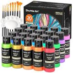 Shuttle Art Metallic Acrylic Paint Set, 20 Colors Metallic Paint in Bottles (60ml, 2oz) with 3 Brushes and 1 Palette, Rich Pigments, Non-Toxic for Artists, Beginners on Rocks Crafts CanvasWood Fabric