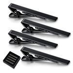 4 Pack Classic Tie Clips for Men, Unique Necktie Bar Clasp, Regular Tie Pin Set, Personalized Matte Tie Bar for Skinny Ties, Business Groom Wedding Gift Daily Life (Black)