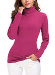 EXCHIC Women’s Turtleneck Sweater Cable Knitted Solid Pullover Top (XL, Rose)