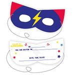 Amscan 9909090 - Superhero Kids Birthday Party Mask Shaped Invitations with Elastic - 6 Pack