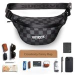 SUPERVEK Waist Bag for Men Women - Fanny Pack for Men with Water-Resistant YKK Zipper & Fabric Bags - Stylish Cross Body Bag Mens, Travel Chest Side Hip Pouch west Belt Bag Gifts for Men - Checkered