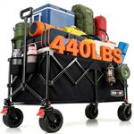 Overmont 46.6" L Extended Collapsible Wagon Cart - 440LBS Heavy Duty Foldable Beach Wagon with Big All-Terrain Wheels - Portable Folding Utility Wagon for Camping Sports Grocery Garden Shopping