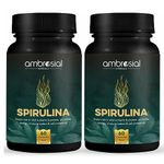 Ambrosial Spirulina Capsule High Strength 500 mg EACH Capsule | Certified Spirulina Tablets for Energy, Immunity, and Weight Management | Richest Source of Protein (Pack of 2-120 Capsules)