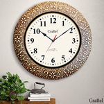 CRAFTEL Brass Embossed Analog Wall Clock Handicraft Round Clock for Living Room Home and Office (18 x 18 inch, Multicolour)