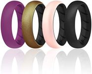 ROQ Silicone Rings for Women, Breathable Silicone Rings, Sets of 4 Bands, Unique Silicone Wedding Ring for Women, Medical Grade Silicone Rubber Band - White, Purple, Black, Rose Gold Colors - Size 7