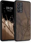 kwmobile Wood Case Compatible with Samsung Galaxy A52 / A52 5G / A52s 5G Case - Cover - Navigational Compass Dark Brown