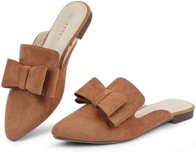 MUSSHOE Mules for Women Comfortable Pointed Toe Backless Slip-on Slides Loafer Flats with Bowknot,Tan 10.5