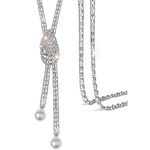 Suyi Trendy Crystal Long Necklace All-Match Style Shining Clothing Sweater Chain Pearl Silver