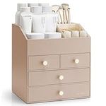Vlando Make up Organiser, Large Capacity Skincare Organiser with 4 Drawer,for Lipstick,Skincare Storage & Bedroom,Toffee