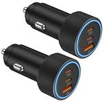 USB C Car Charger, 2Pack 3-Port 67W Dual USB-C & USB-A Phone Car Charger Adapter PD/QC Fast Charging Cigarette Lighter for iPhone 15 14 13 12 11 Pro Max, iPad, Samsung S24 S23 S22, Pixel 8 7, Android