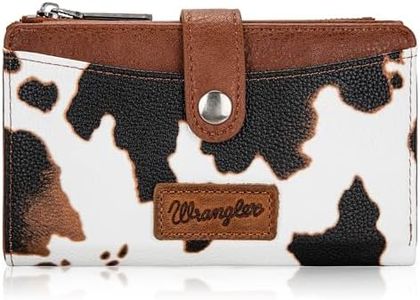 Wrangler Wallet for Women Cow Print Bifold Wallet Women's Wallets, Card Cases & Money Organizers Women Brown Credit Card Wallets for Womens Female Cash Wallets with ID Window