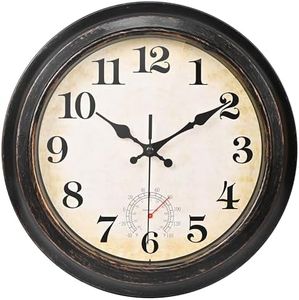 Yoiolclc Outdoor Clock Wall Clock Waterproof with Thermometer Retro Clock for Garden Patio Pool Home (12 Inch Bronze)