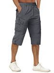 TACVASEN Men's 100% Cotton Casual Military Elastic Capri Cargo Shorts with Multi Pockets, Grey, 34 (2XL)