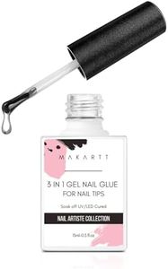 Makartt Nail Glue Extra Strong for Acrylic Nails, 3 in 1 Super Strong Brush On Nail Glue Base Coat Slip Solution, Long Lasting UV Glue for Press on Nails Adhesive Glue 15ML, Curing Needed