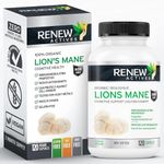 Renew Actives Premium Organic Lion's Mane Mushroom - 120 Capsules | Supports Brain Function, Memory, Focus, Stress Relief & Immune Health | Gluten-Free, Non-GMO, Vegan | Made in Canada