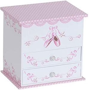 White Illustrated “Angel” Girl’s Musical Twirling Ballerina Ballet Shoes Jewelry Box by Mele & Co.