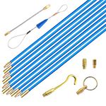 33' Fiberglass Electrical Connectable Fish Tape Pull Kit, Cable Rod Set with Hook and Hole Kit in Transparent Tube, Wire Running Kit Wall Cable Rod Pull Push Tool (Blue, 10Rods x 1M)