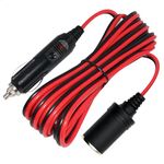 KUNCAN 13FT 12-24v Car Charge Cigarette Lighter Extension Cable Male to Female Socket, 14AWG Heavy Duty Cigarette Lighter Cord with LED Light, 15A Fuse