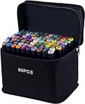 80 Colors Alcohol Based Markers Pen, Dual Tip Permanent Sketch Markers - Ideal for Artists Adults Kids Drawing Coloring Crafts Gifts - Carry Case for Storage and Travel, Black