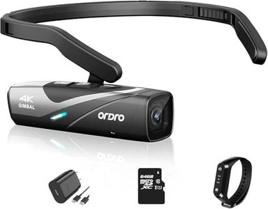 Ordro EP8 4K Head-Mounted Video Camera, Ultra HD 4K 60FPS Camcorder Vlog Hands Free Wearable Camera, Has 2-Axis Gimbal Video Stabilizer, Wi-Fi APP, Auto Focus with Remote Control，64G Micro Card