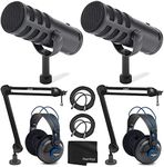 Samson Q9U XLR/USB Dynamic Broadcast Microphone x2 + Professional Studio Reference Headphones x2+ Mic Boom Arm x2 + Mic Cable x2 + Cloth - Top Value Bundle