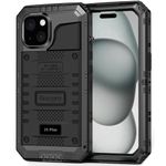 Beasyjoy for iPhone 15 Plus Case Waterproof, Metal Heavy Duty Full Body Protective Case with Built-in Screen Protector, Military Grade Shockproof Dustproof Defender Case for iPhone 15 Plus 6.7", Black