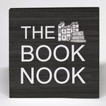 Yorhifa Book Corner Decor Black Wood Box Sign, Reading Nook Library Desk Decor, Reading Corner Decor for Classroom, The Book Nook Wooden Box Block Sign for Home School Classroom Library Shelf Decor