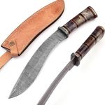 BK-3032 Handmade Damascus Steel 15 Inches Kukri Knife -Rose Wood Handle With Damascus Steel Gurd/Pommel
