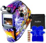 JustHot Welding Helmet Auto Darkening Welding Hood True Color Solar Powered Welding Mask 1/1/1/1 Optical Clarity Weld Helmet Wide Shade 5-9/9-13 with 4 Arc Sensor Welding Helmets for Men (JH-BJ04)