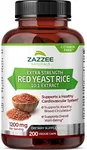 Zazzee Extra Strength Red Yeast Rice 10:1 Extract, 1200 mg, Citrinin Free, 200 Vegan Capsules, Over 3 Month Supply, Concentrated and Standardized 10X Extract, 100% Vegetarian, All-Natural and Non-GMO