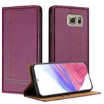 Mo-Beauty for Samsung Galaxy S6 Case, Leather Flip Wallet Cover Compatible with Samsung S6 with [Card Slots] [Kickstand] [Magnetic] (Purple)