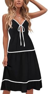 ECOWISH Women Tie Front Dress: Summer 2025 Spaghetti Strap Cutout Midi Dress Casual A-Line Sleeveless Contrast Flowy Sundress 432 Black M