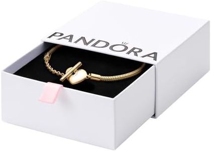 PANDORA Moments Heart T-Bar Closure Snake Chain Bracelet - Compatible Moments Charms - Gift for Her Shine - With Gift Box - 6.7"
