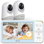 Blemil 5" Split Screen Baby Monitor with 2 Cameras, Video Baby Monitor No WiFi, No APP, 4000mAh Battery, Remote Pan/Tilt/Zoom Camera, 2-Way Talk, Night Vision, 1000ft Range, Temperature
