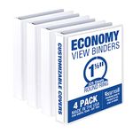 Samsill Economy 1.5 Inch 3 Ring Binder, Made in The USA, Round Ring Binder, Customizable Clear View Cover, White, 4 Pack (MP48557)