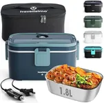 TRAVELISIMO Electric Lunch Box Food Heater, 80W 1.8L Heated Lunch Box for Men & Women, 12/24/110V Portable Food Warmer Lunch Box for Car Truck Work, Leakproof, SS Container, Boite a Lunch Chauffante