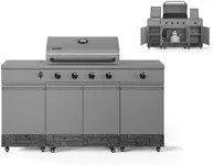 Tytus Fresno 5 Burner Propane or Natural Gas Island Grill - 864 sq. in. Cooking Area, 48,000 BTU Grill, 12,000 BTU Side Burner, 304 Steel Burners, Storage Cabinets - Gunmetal & Graphite Stone