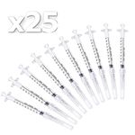 25 Pack 1ml Plastic Syringe with 27Ga 1/2 Inch Needle, Individual Package Disposable Syringes with Cap for Liquid, Glue, Measuring, Watering, Industrial, Scientific, Pet Feeding, Oil