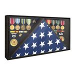 DecoWoodo Memorial Flag Display Case for 5' x 9.5' American Veteran Burial Flag with HD Tempered Glass, Military Shadow Box with Velvet Felt Lining for Medals, Black, ZSJ0083