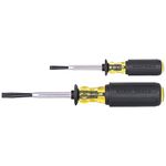 Klein Tools 85153K Slotted Screw-Holding Screwdriver Set, 3/16-Inch, 1/4-Inch Split-Blade Flat Head Driver, Cushion Grip Handle, 2-Piece