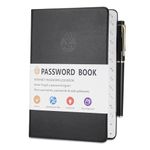 JIANTA Password Book Alphabetical with Tabs A-Z Index Hardback for Internet Website Address Contacts Password Organizer with Pen, Elastic Band, Inner Pocket (13cm x 19cm, Black)