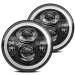 4X4FLSTC 7-Inches LED Headlights Round Halo H6024 Compatible with 2007-2017 Jeep Wrangler JK JKU, H1 H2, Miata DOT Approved High/Low Beam DRL Turn Signal Headlamp Replacement Halo Black