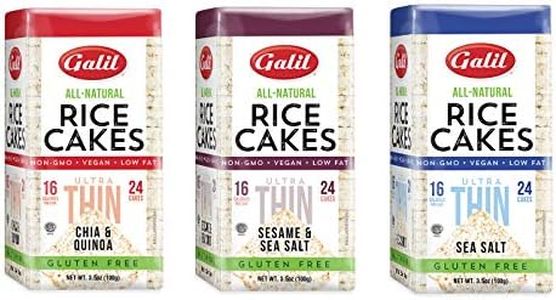 Galil Ultra-Thin Rice Cake Variety Pack of 3 – Sea Salt, Chia & Quinoa, & Sesame & Sea Salt | All-Natural, Non-GMO, Low Fat Snacks, Gluten-Free Rice Cakes 3.5oz.