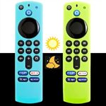 [2 Pack] Silicone Remote Cover Replacement for Smart HD Streaming 3nd Gen. / 4K / 6K Max Remote Controller, Anti-Slip Washable Protective Remote Case with Lanyard (Glow Green and Glow SkyBlue)